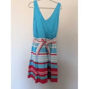 Lauren Ralph Lauren Women's 10 Red White Blue Striped V Neck Faux Wrap Dress